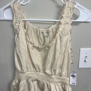 American Eagle Cream Ruffle Tank Top